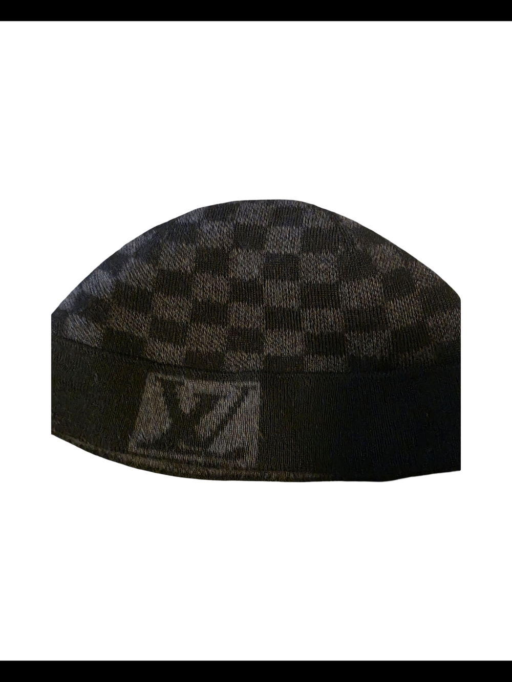 Louis Vuitton Black Tonal Checkered Knit Beanie with LV Logo Cuff - Picture 1 of 3